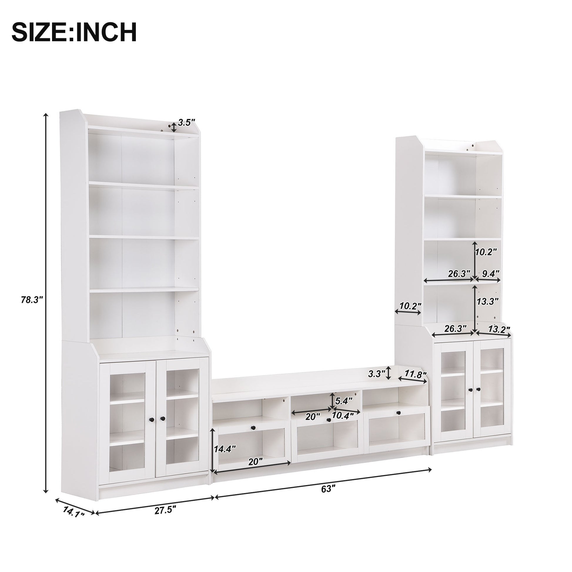 Chic Elegant Entertainment Wall Unit With Tall Cabinets, Modern Tv Console Table For Tvs Up To 65", Multifunctional Tv Stand Set With Acrylic Board Door, White White Primary Living Space 60 69 Inches 60 69 Inches 65 Inches Particle Board