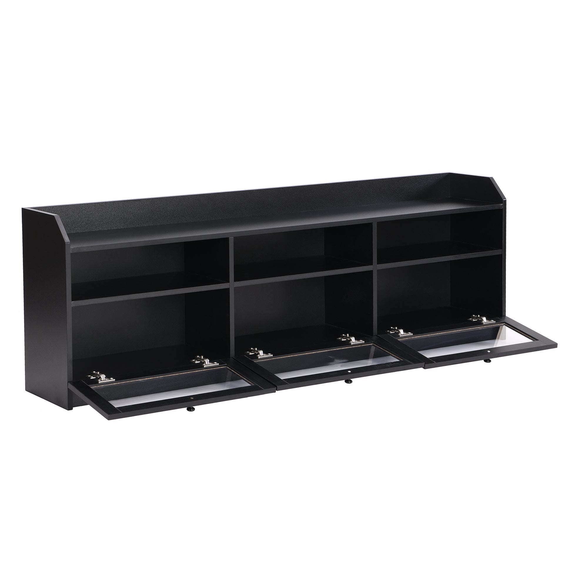 Sleek & Modern Design Tv Stand With Acrylic Board Door, Chic Elegant Media Console For Tvs Up To 65", Large Storage Space Tv Cabinet With Black Handles, Black Black Primary Living Space 60 69 Inches 60 69 Inches 65 Inches Particle Board