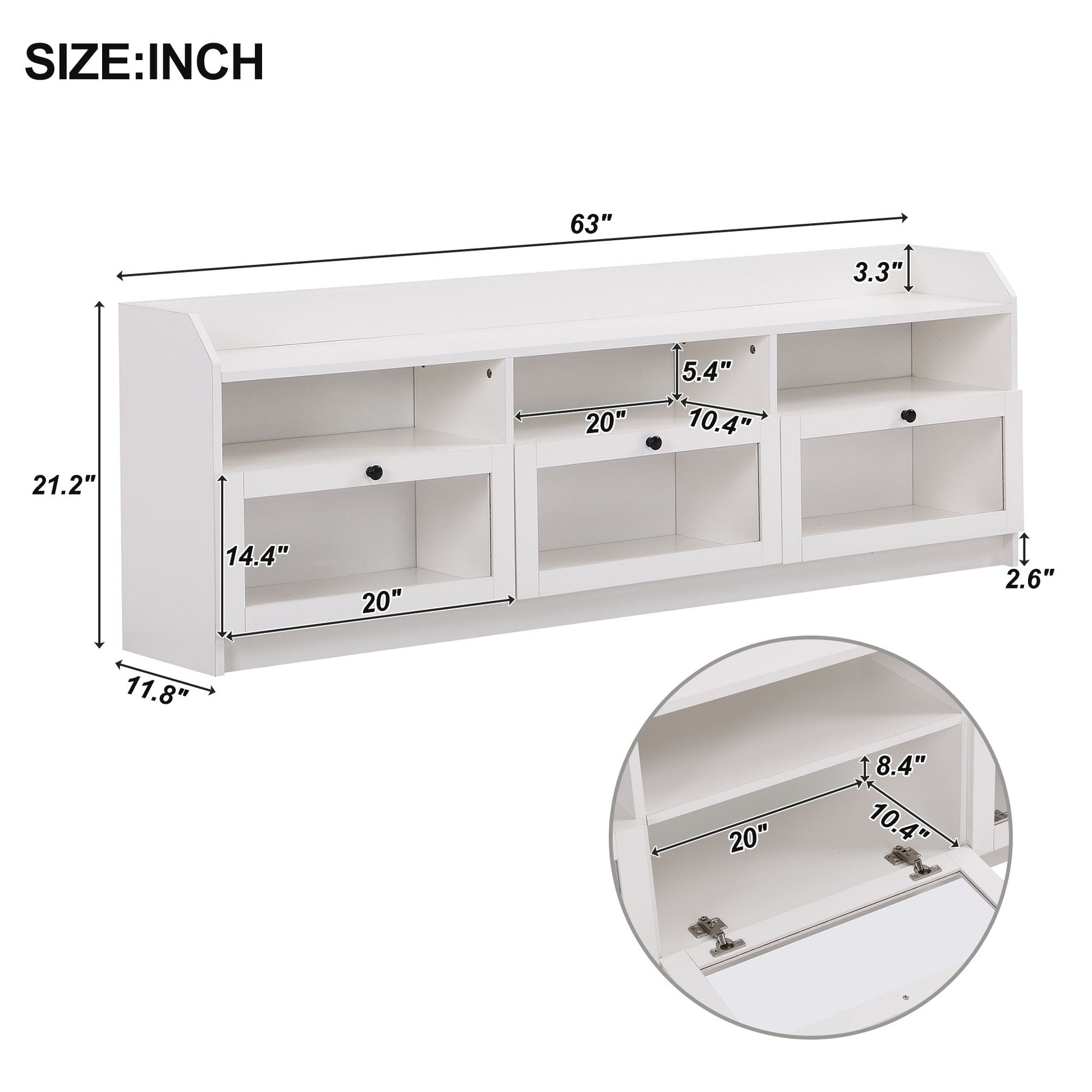 Chic Elegant Entertainment Wall Unit With Tall Cabinets, Modern Tv Console Table For Tvs Up To 65", Multifunctional Tv Stand Set With Acrylic Board Door, White White Primary Living Space 60 69 Inches 60 69 Inches 65 Inches Particle Board