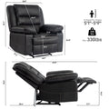 Leather Massage Recliner Chair, Manual Living Room Reclining Sofa Black Faux Leather Manual Handle Metal Primary Living Space Soft Cushion Back Heavy Duty American Traditional,Antique,Classic,Luxury,Mid Century Modern Pillow Top Arms Foam Pu Leather