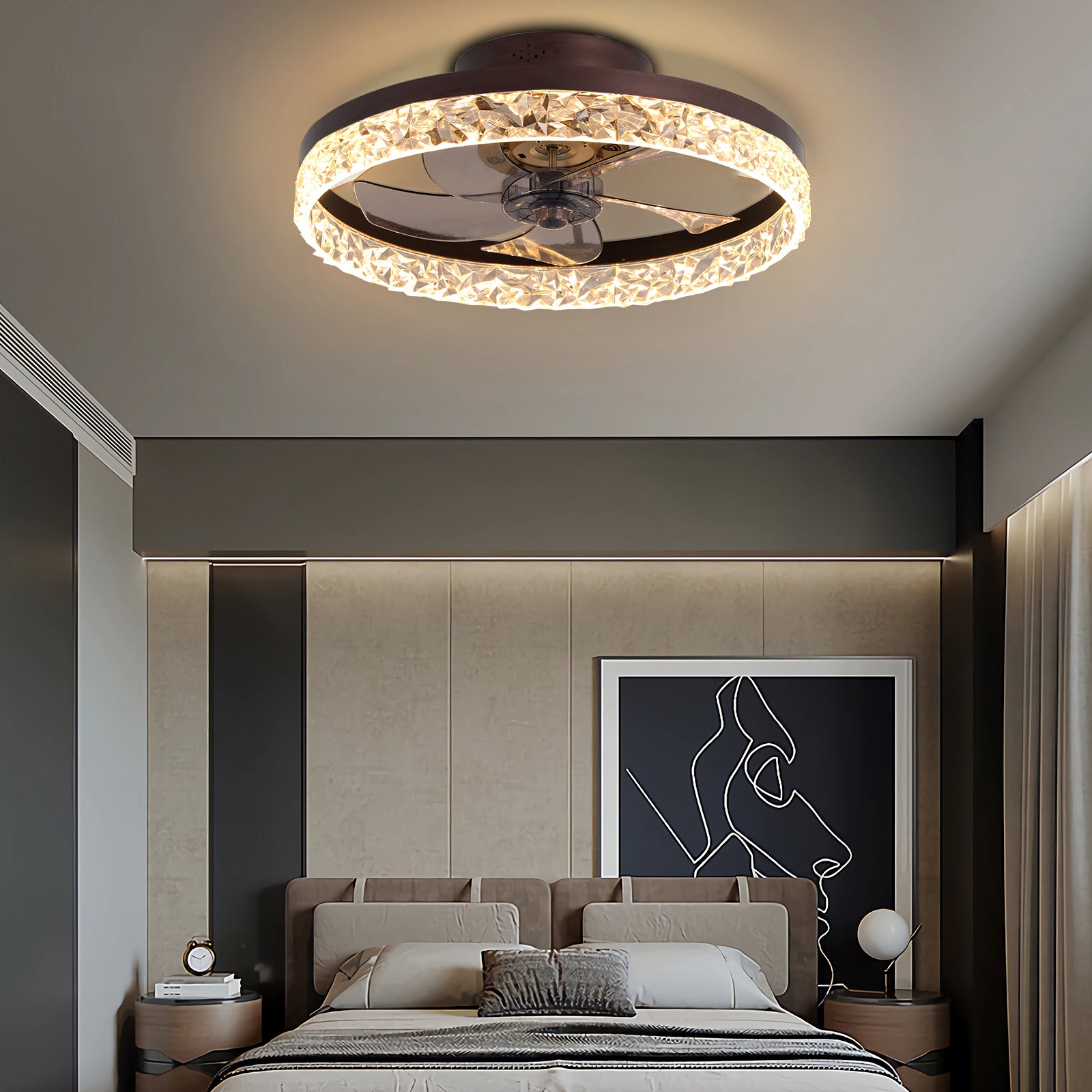 Low Profile Ceiling Fan With Light And Remote Control, Dimmable Led Ceiling Fan, 6 Speeds, Timing Reversible Blades, Brown, 20" Brown Modern Abs Aluminium