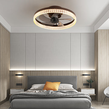 Ceiling Fans With Lights, Minimalist Ring Led Chandelier Fan With Remote Control Modern Ceiling Lamp For Bedroom Nursery Living Room Brown Iron
