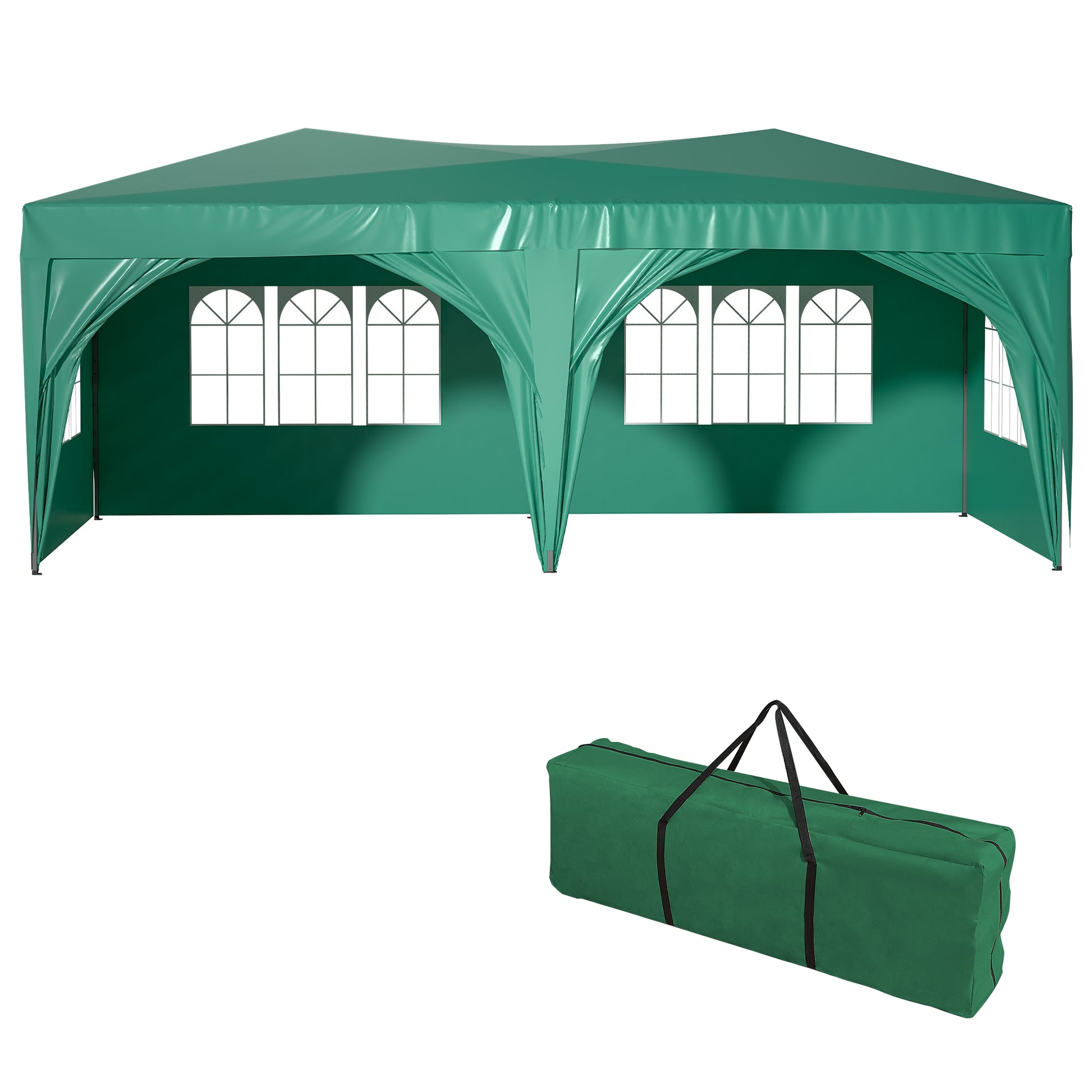 10'X20' Pop Up Canopy Outdoor Portable Party Folding Tent With 6 Removable Sidewalls Carry Bag 6Pcs Weight Bag Green Green Metal