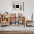 Table And Chair Set, 1 Table And 4 Chairs. A Modern And Minimalist Rectangular Dining Table. Glass Desktop And Wood Colar Mdf Table Legs. Paired With Brown Chairs X05 C 1162 Natural Wood Wash Mdf Glass