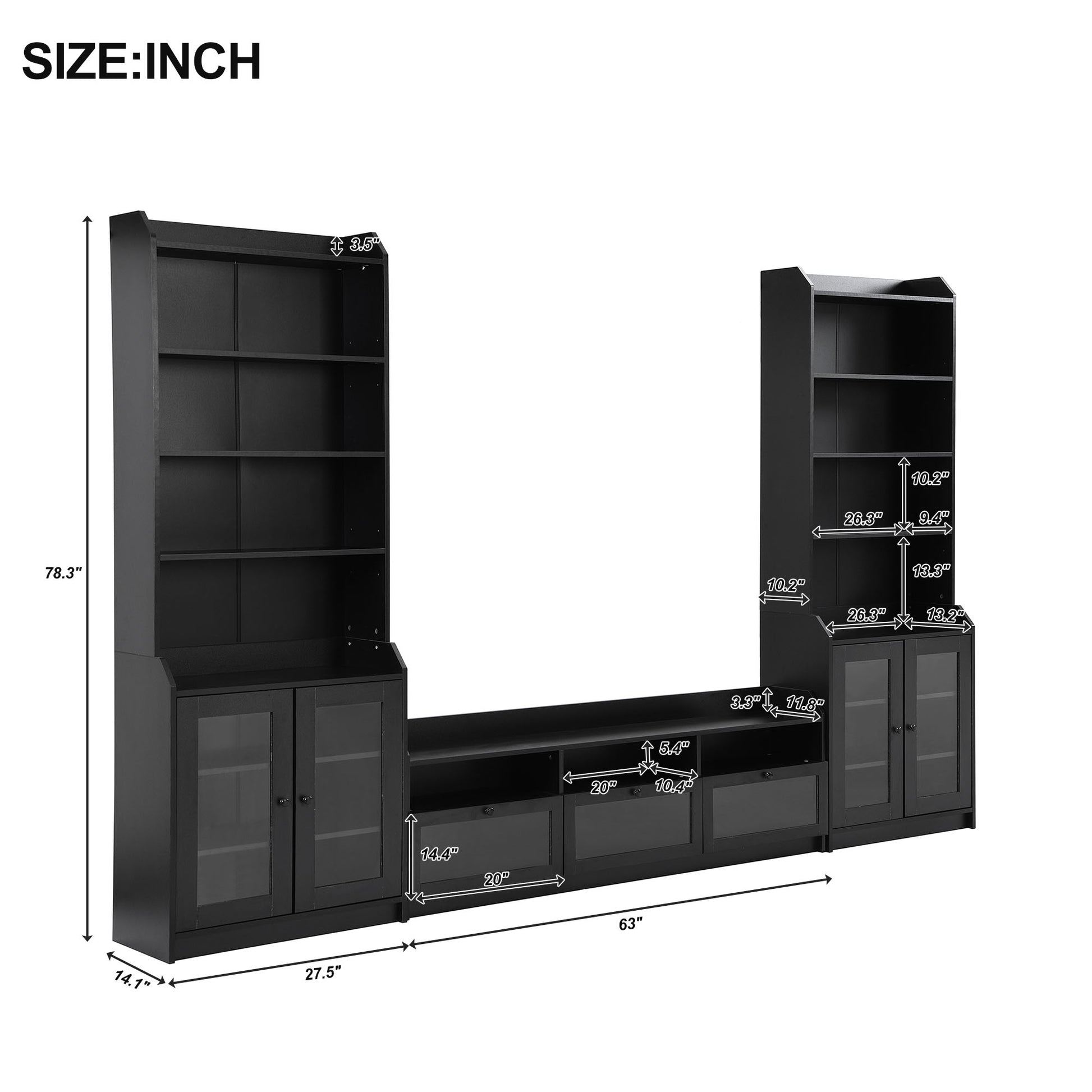 Chic Elegant Entertainment Wall Unit With Tall Cabinets, Modern Tv Console Table For Tvs Up To 65", Multifunctional Tv Stand Set With Acrylic Board Door, Black Black Primary Living Space 60 69 Inches 60 69 Inches 65 Inches Particle Board