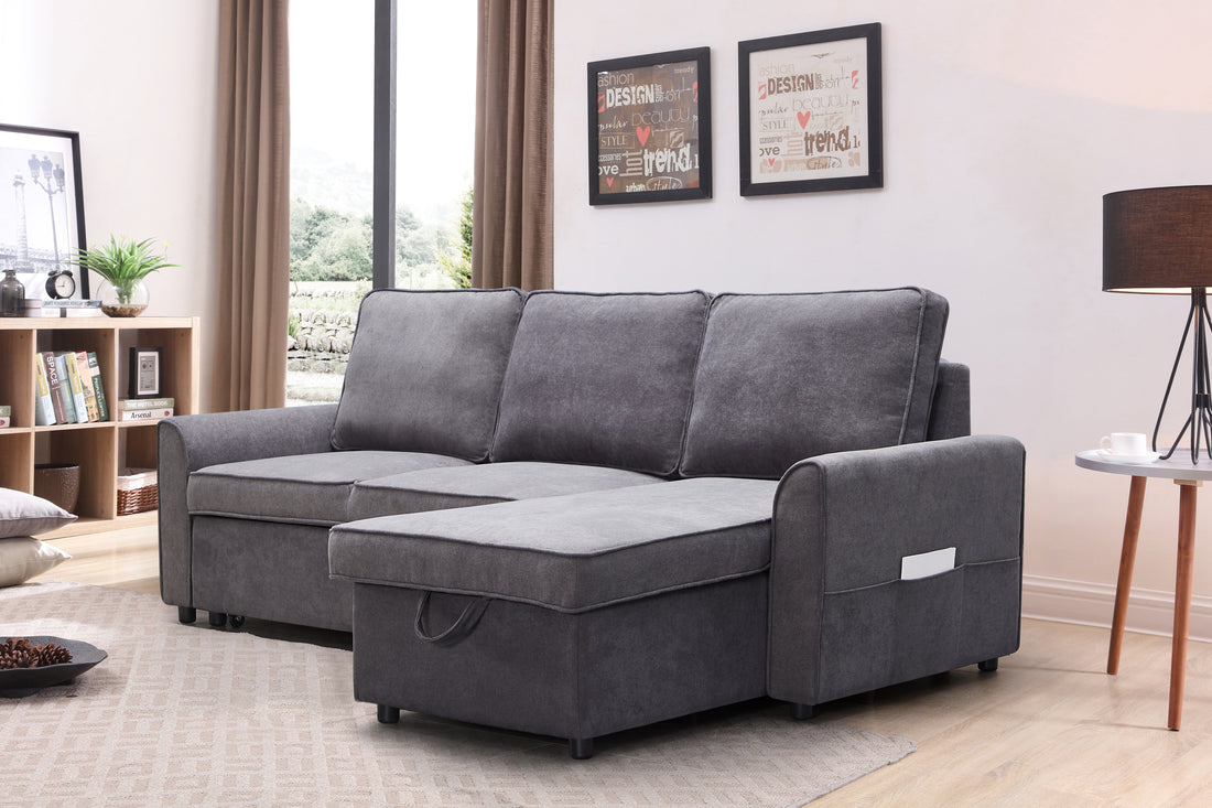 MGEA Modern modular L shaped sofa bed with chaise gray-foam-fabric