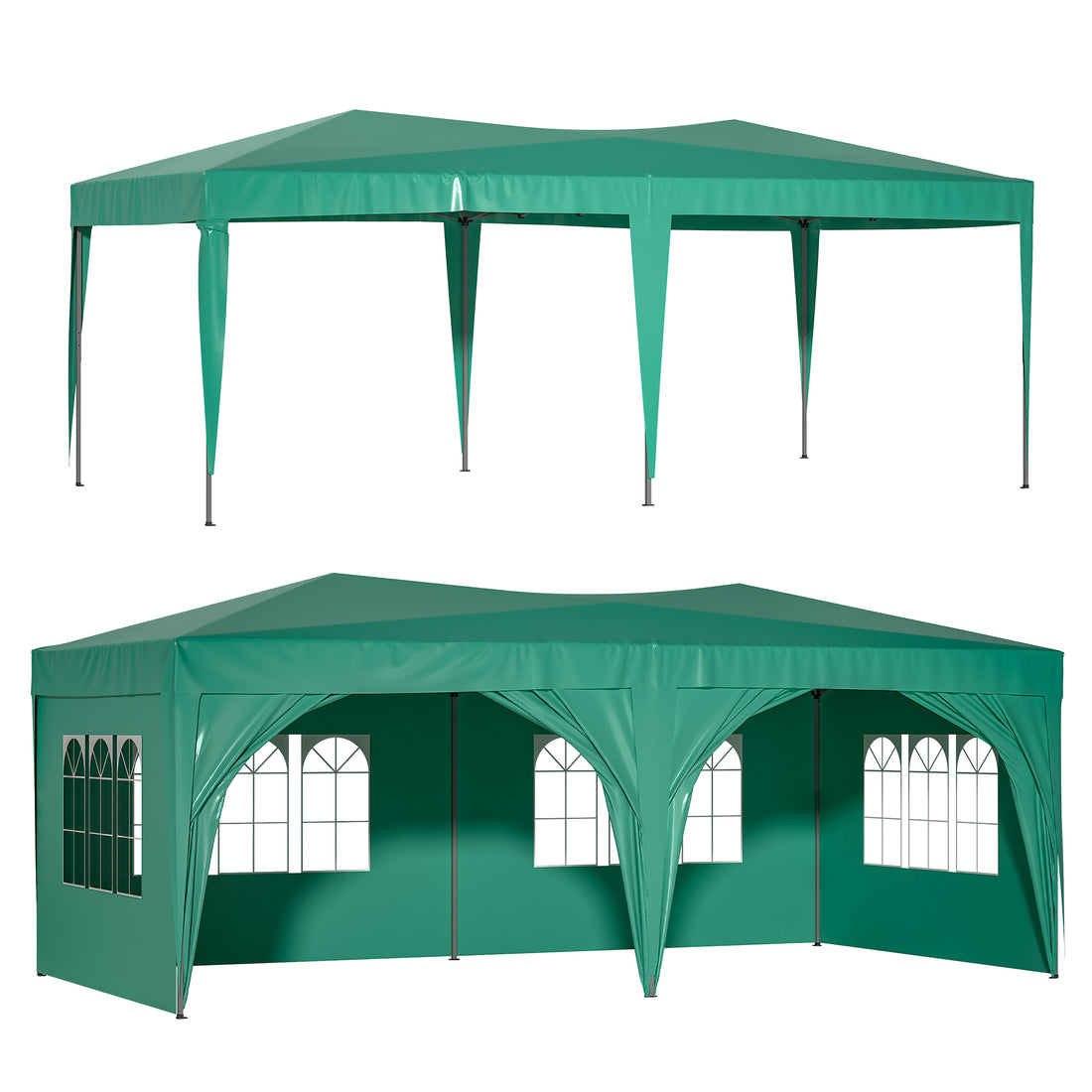 10'X20' Pop Up Canopy Outdoor Portable Party Folding Tent With 6 Removable Sidewalls Carry Bag 6Pcs Weight Bag Green Green Metal