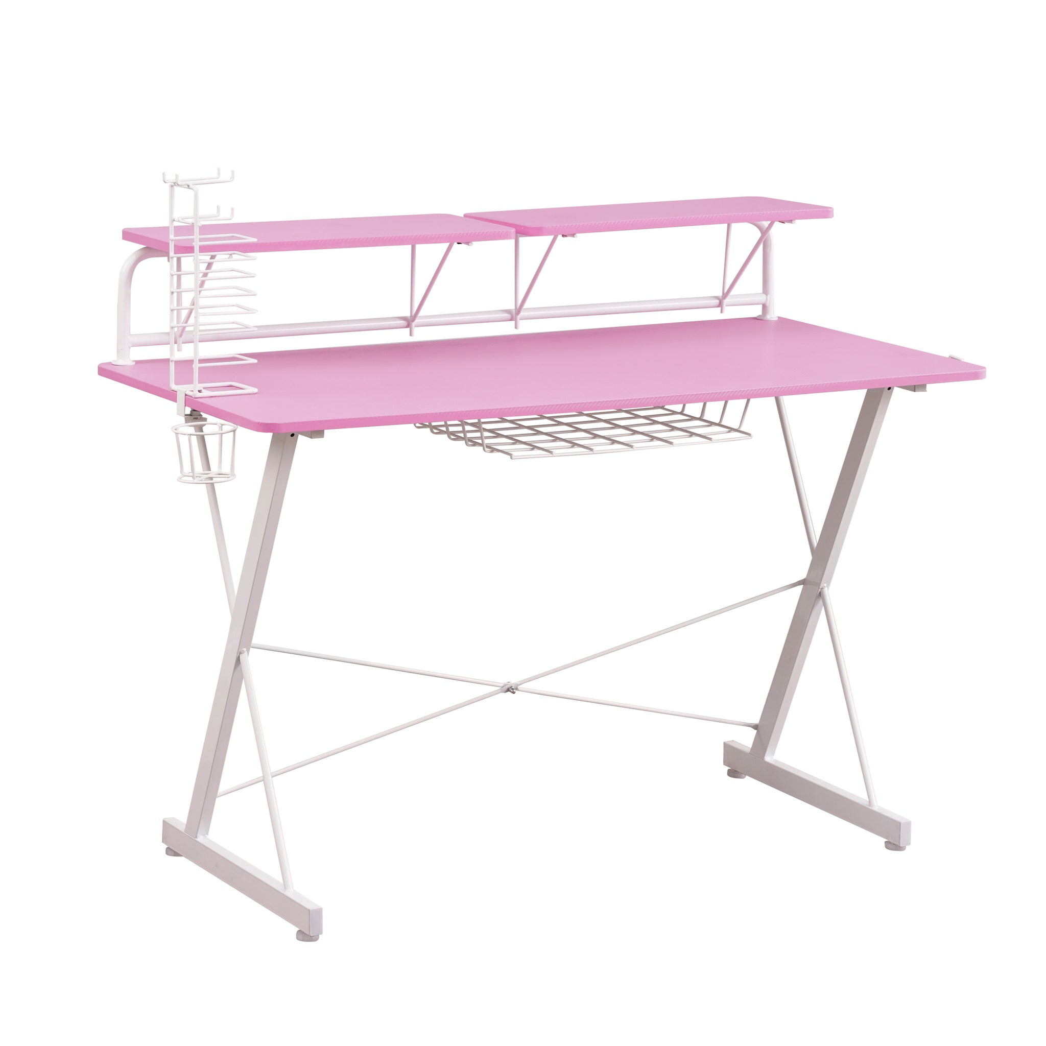 Techni Sport TS 200 Carbon Computer Gaming Desk with pink-cable management-gaming