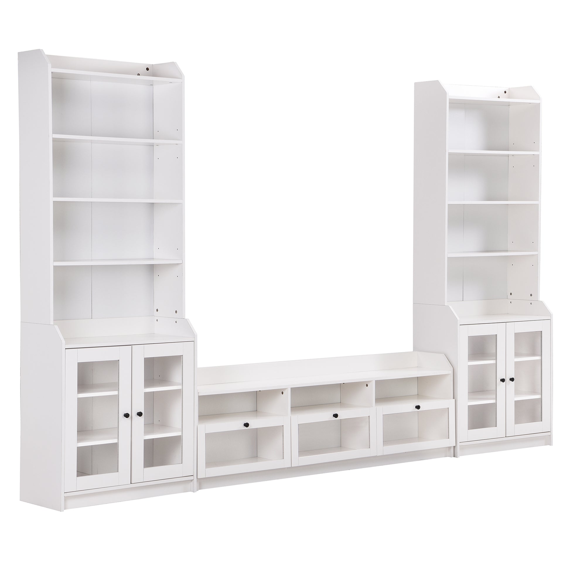 Chic Elegant Entertainment Wall Unit With Tall Cabinets, Modern Tv Console Table For Tvs Up To 65", Multifunctional Tv Stand Set With Acrylic Board Door, White White Primary Living Space 60 69 Inches 60 69 Inches 65 Inches Particle Board