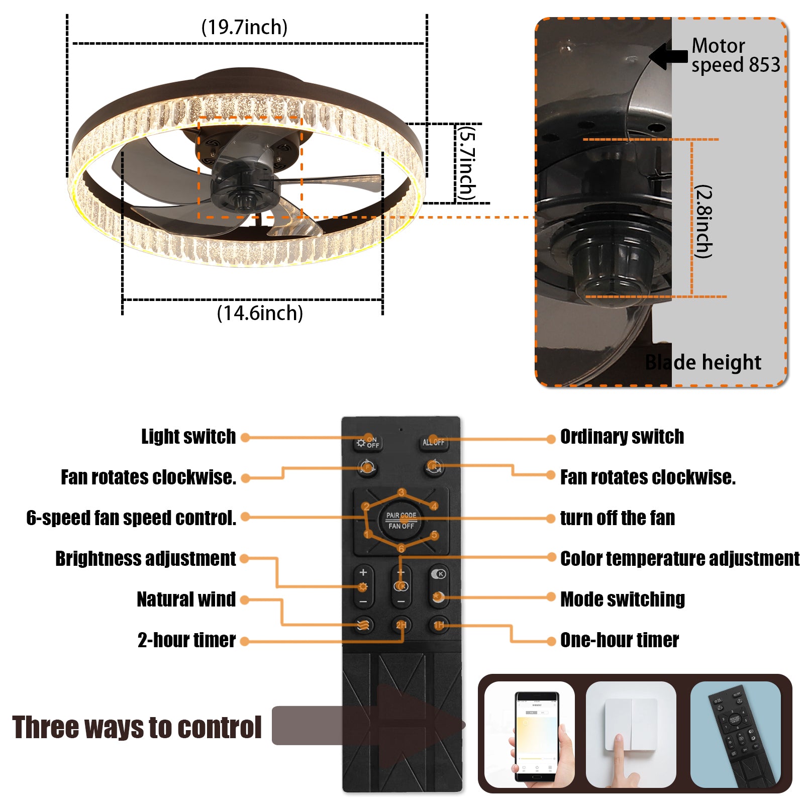 Ceiling Fans With Lights, Minimalist Ring Led Chandelier Fan With Remote Control Modern Ceiling Lamp For Bedroom Nursery Living Room Brown Iron