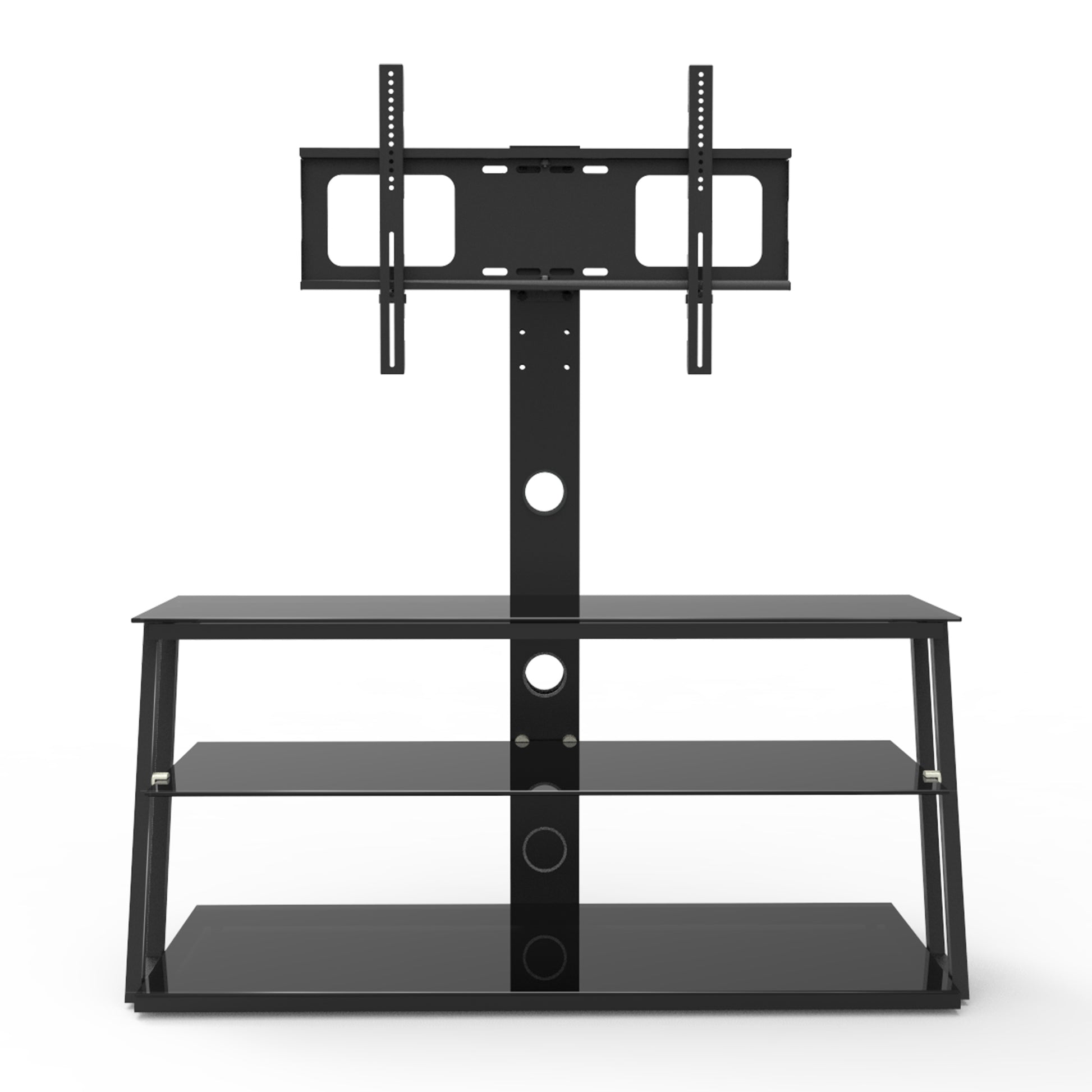 Black Multi Function Angle And Height Adjustable Tempered Glass Tv Stand Black 70 79 Inches Glass