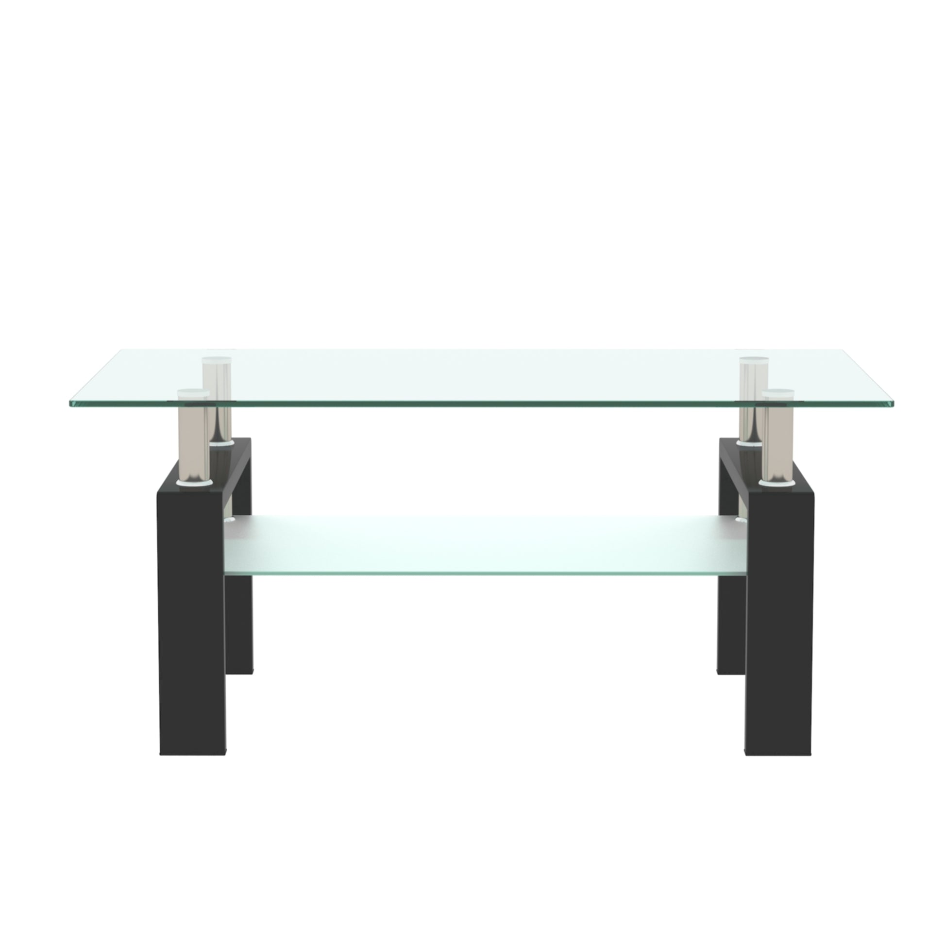 Rectangle Black Glass Coffee Table, Clear Coffee Table, Modern Side Center Tables For Living Room, Living Room Furniture Black Glass