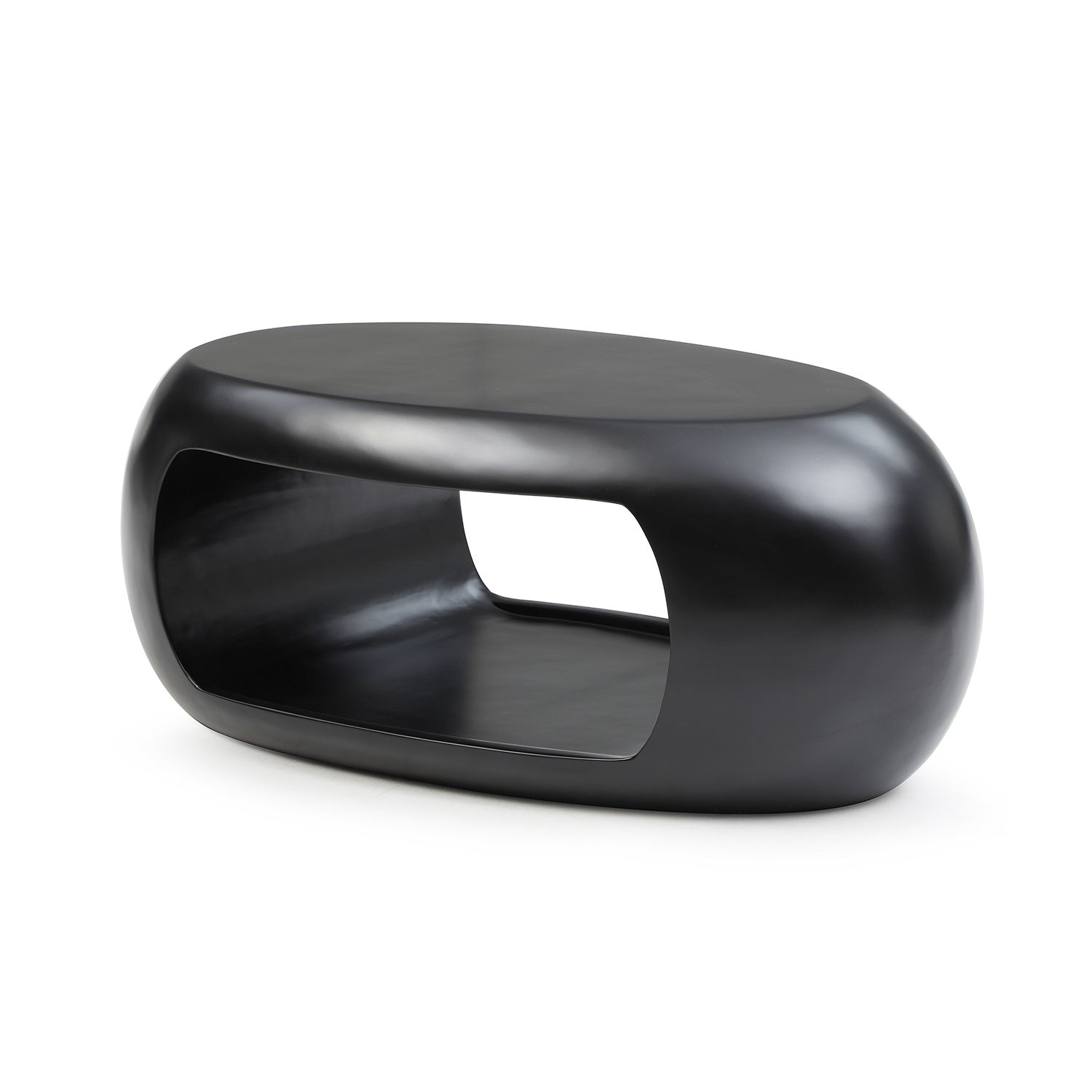 39.37'' Oval Coffee Table, Sturdy Fiberglass Table For Living Room, No Need Assembly Black Matt Black Fiberglass