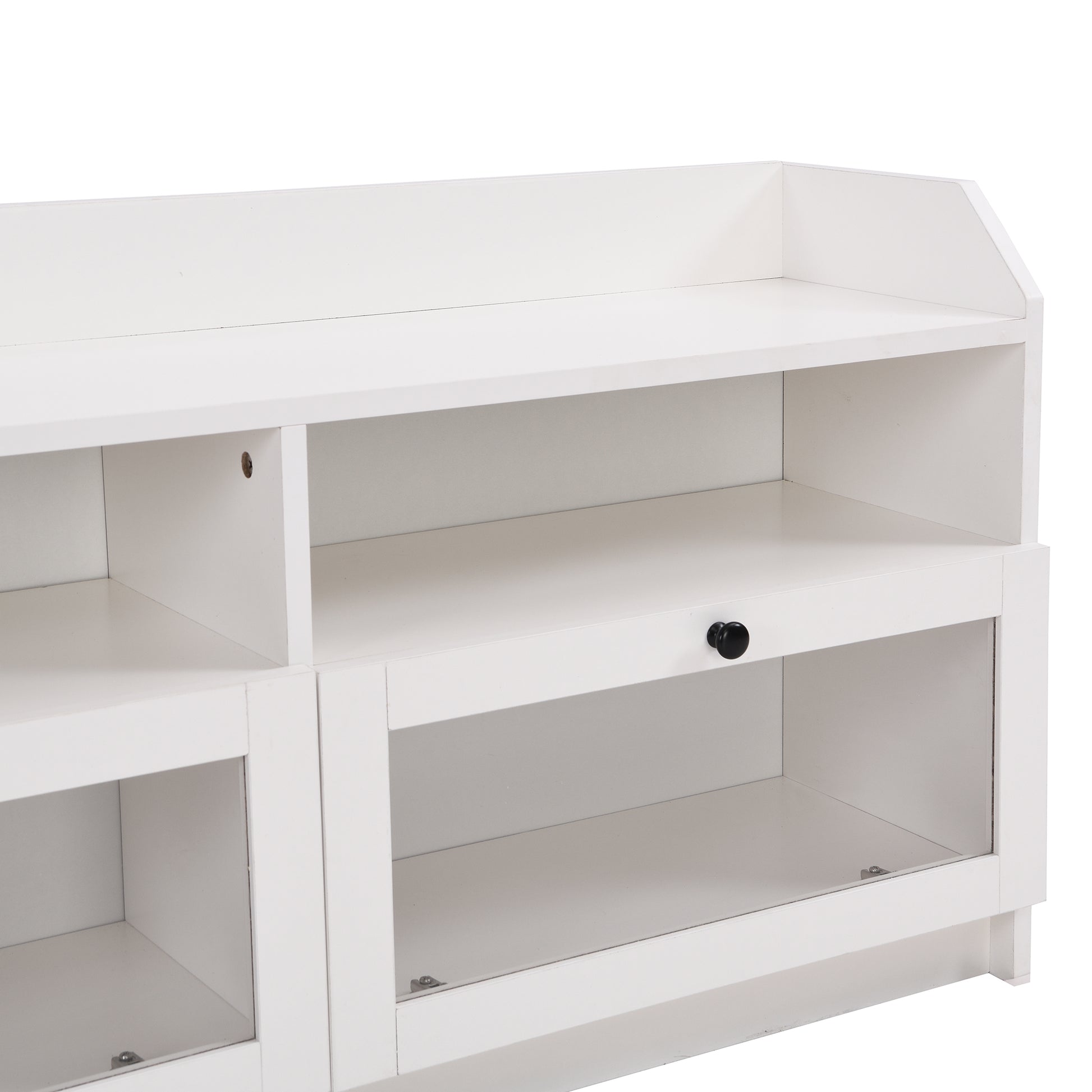 Chic Elegant Entertainment Wall Unit With Tall Cabinets, Modern Tv Console Table For Tvs Up To 65", Multifunctional Tv Stand Set With Acrylic Board Door, White White Primary Living Space 60 69 Inches 60 69 Inches 65 Inches Particle Board