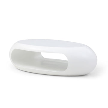 53.93" Oval Coffee Table, Sturdy Fiberglass Table For Living Room, White, No Need Assembly White Fiberglass