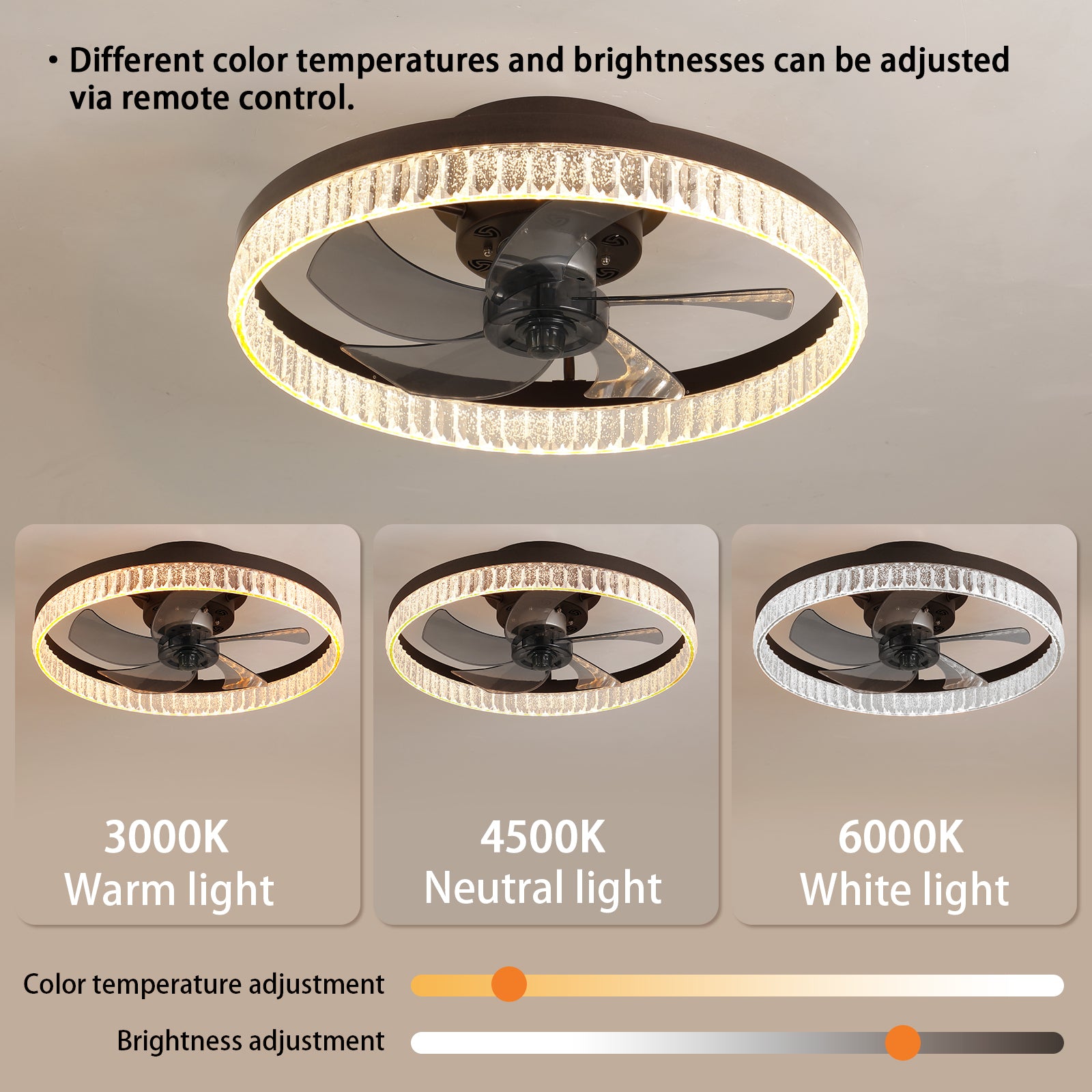 Ceiling Fans With Lights, Minimalist Ring Led Chandelier Fan With Remote Control Modern Ceiling Lamp For Bedroom Nursery Living Room Brown Iron