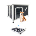 Large Wooden Dog House, Waterproof Dog Cage, Windproof And Warm Dog Kennel Easy To Assemble Gray Solid Wood