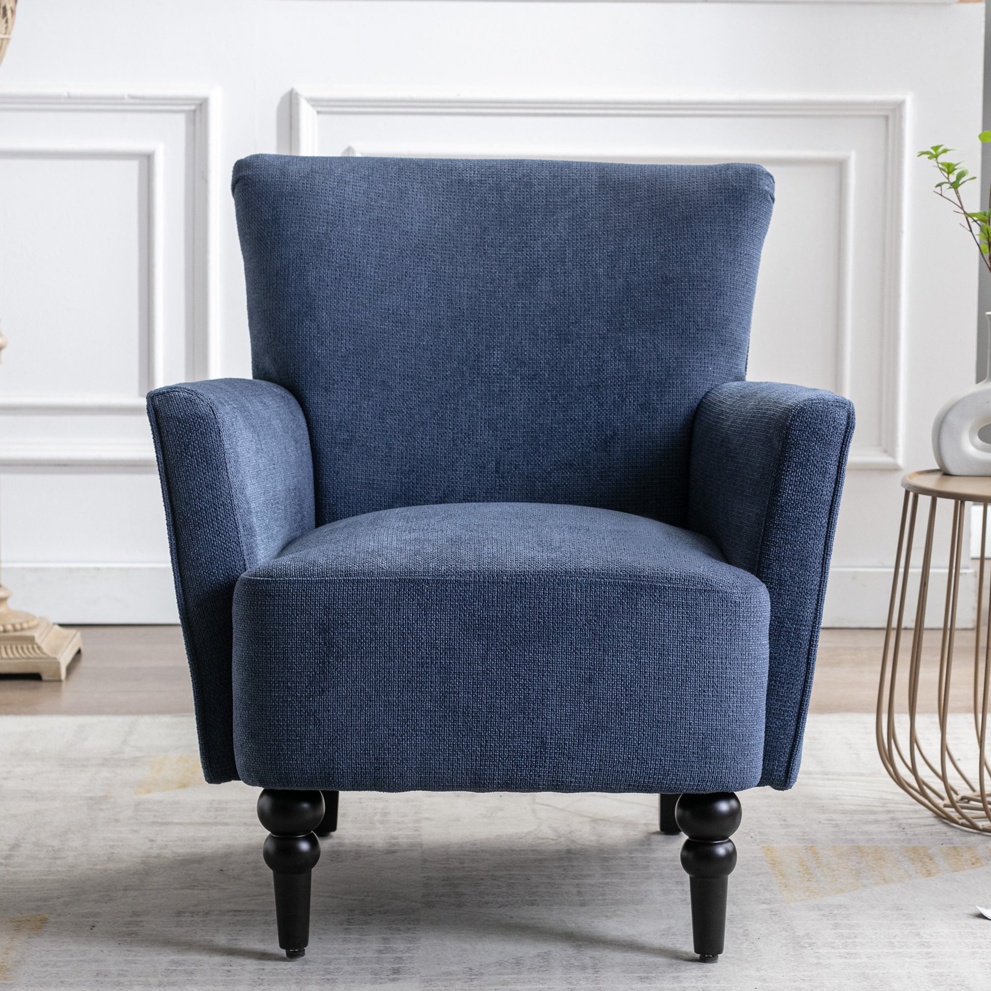 Armchair Modern Accent Sofa Chair With Linen Surface,Leisure Chair With Solid Wood Feet For Living Room Bedroom Studio,Blue Blue Upholstered Linen