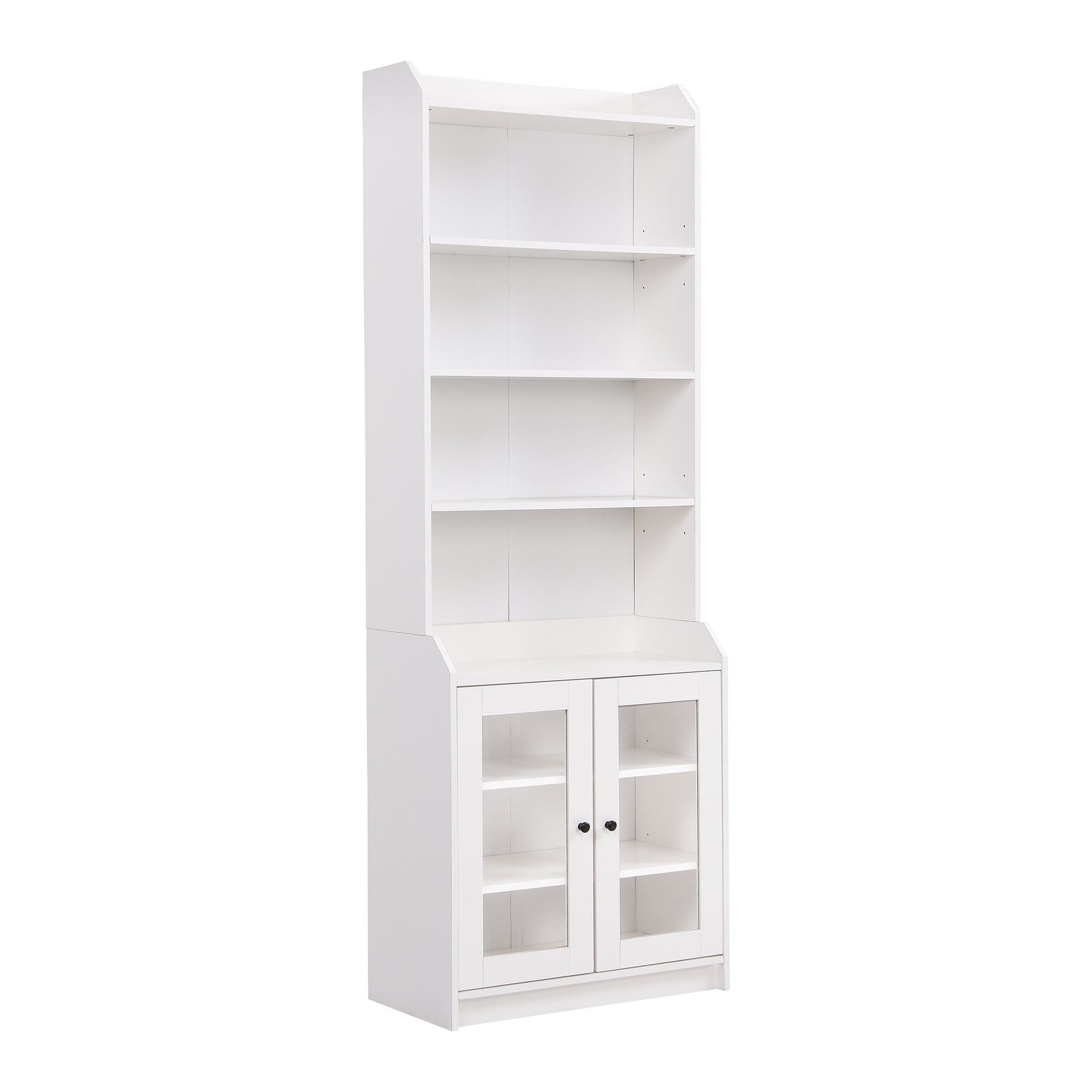 Elegant Tall Cabinet With Acrylic Board Door, Versatile Sideboard With Graceful Curves, Contemporary Bookshelf With Adjustable Shelves For Living Room, White Freestanding 5 Or More Shelves White Primary Living Space Open Storage Space Particle Board