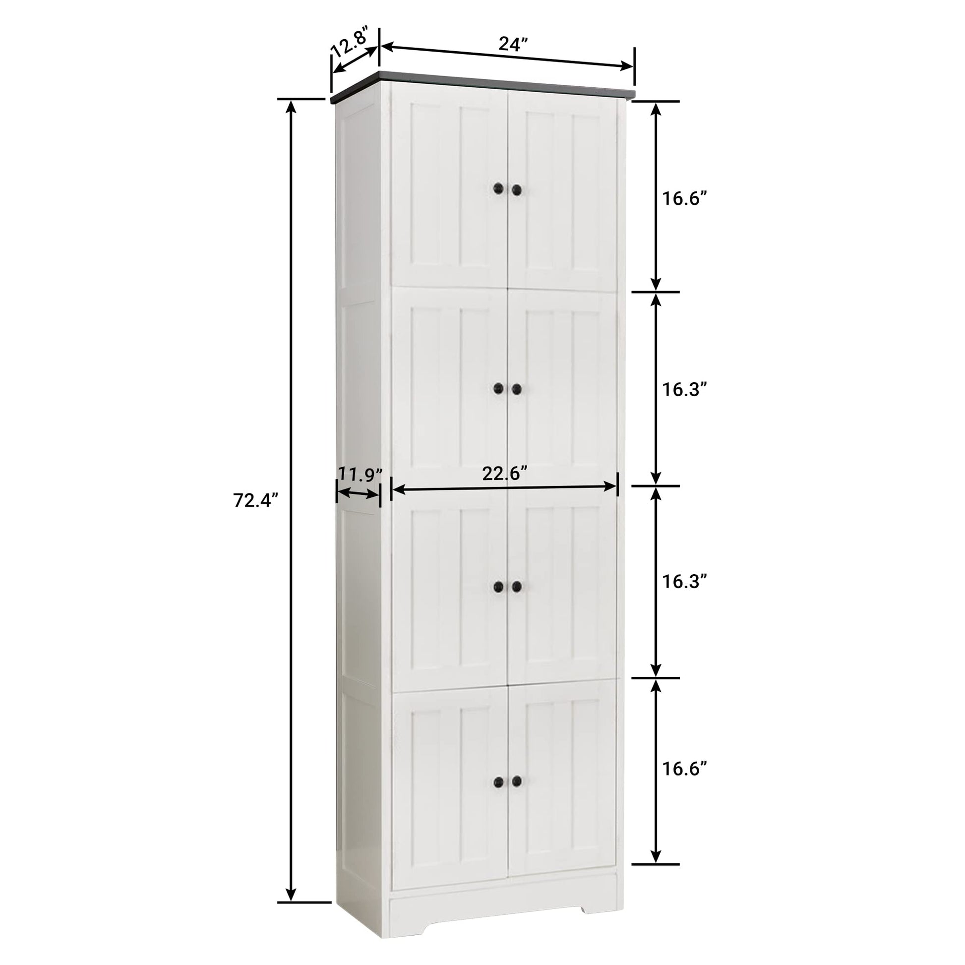 Tall Storage Cabinet With 8 Doors And 4 Shelves, Wall Storage Cabinet For Living Room, Kitchen, Office, Bedroom, Bathroom, White White Mdf