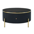 Modern Round Coffee Table With 2 Large Drawers Storage Accent Table 31.5'' Black Mdf