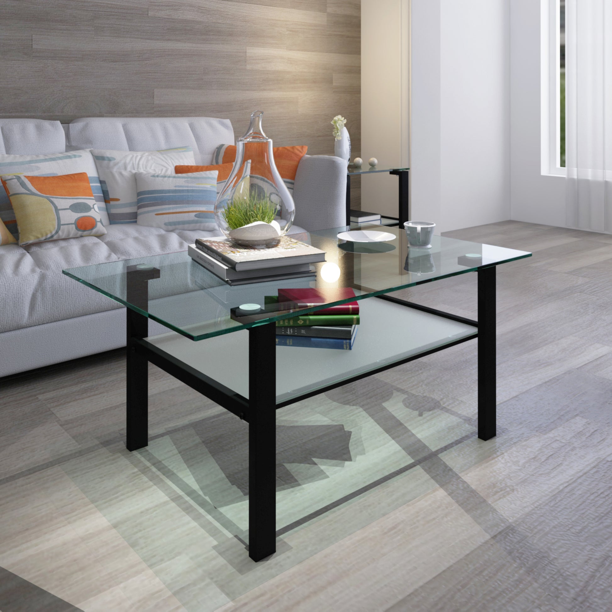 Transparent Glass Black Coffee Table, Modern Simple, Living Room Coffee Table, Side Center Table Black Glass