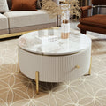 Modern Round Coffee Table With 2 Large Drawers Storage Accent Table 31.5'' Off White Mdf