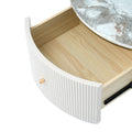 Modern Round Coffee Table With 2 Large Drawers Storage Accent Table 31.5'' Off White Mdf