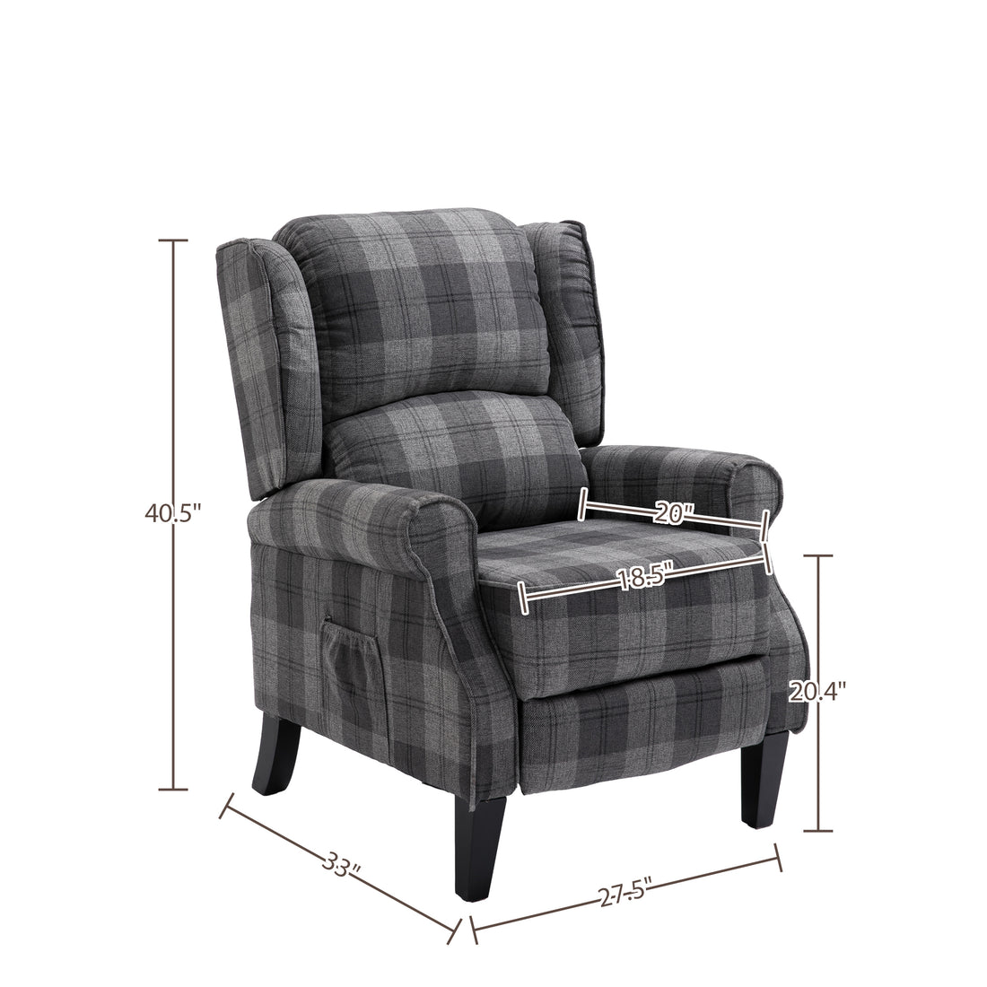 Vintage Armchair Sofa Comfortable Upholstered Leisure Chair Recliner Chair For Living Room Grey Check Grey Fabric 1 Seat