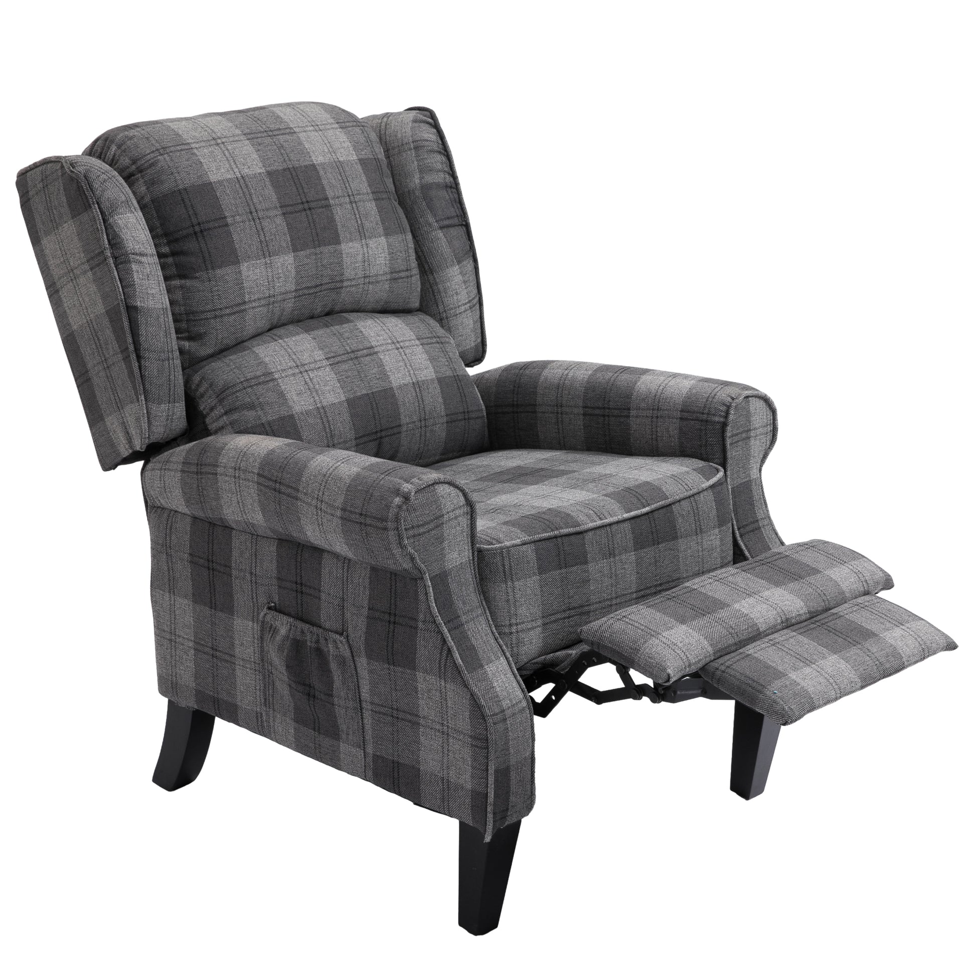 Vintage Armchair Sofa Comfortable Upholstered Leisure Chair Recliner Chair For Living Room Grey Check Golden Fabric