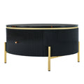 Modern Round Coffee Table With 2 Large Drawers Storage Accent Table 31.5'' Black Mdf