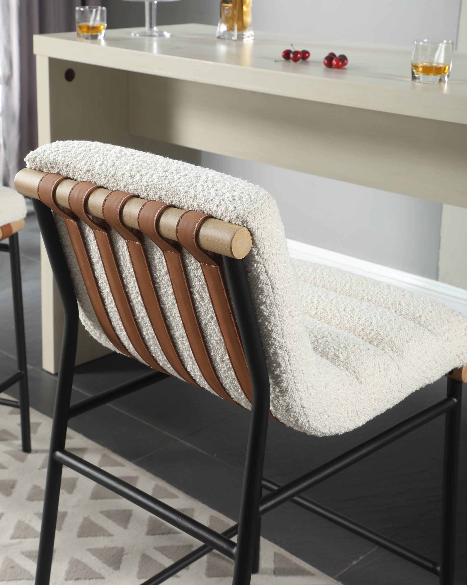 Lahni 17.75" White Boucle Fabric Counter Height Chair White Fabric