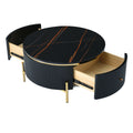 Modern Round Coffee Table With 2 Large Drawers Storage Accent Table 31.5'' Black Mdf