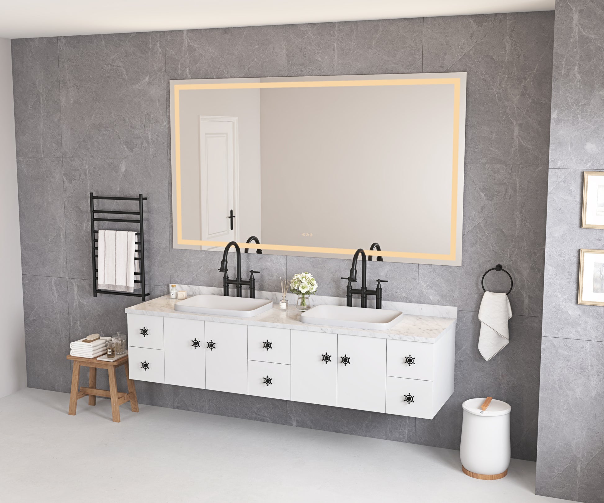 bathroom led mirror is multi functional and each white-aluminium