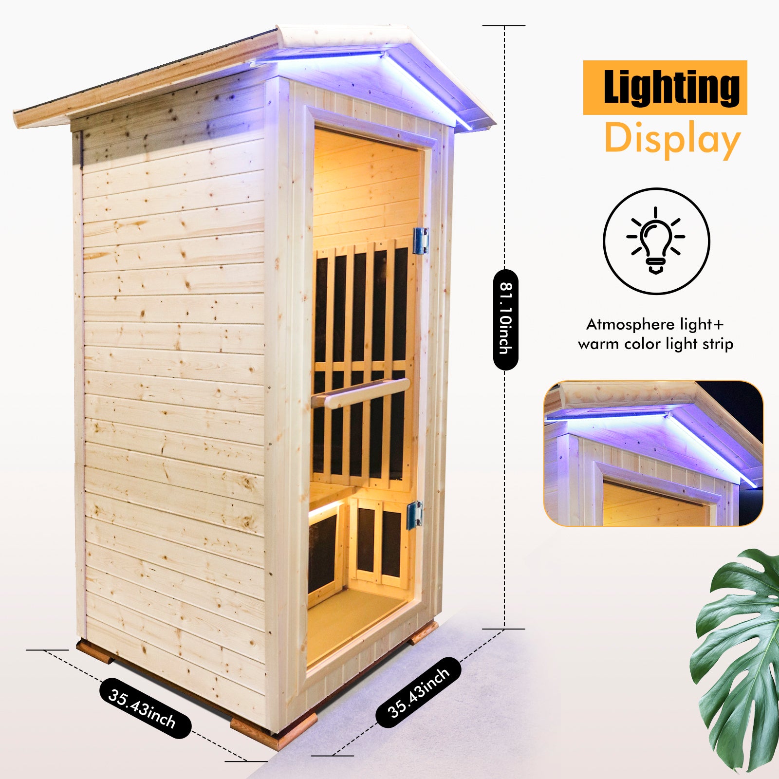 Single Person Spruce Far Infrared Sauna Hair Natural Wood Stainless Steel Glass