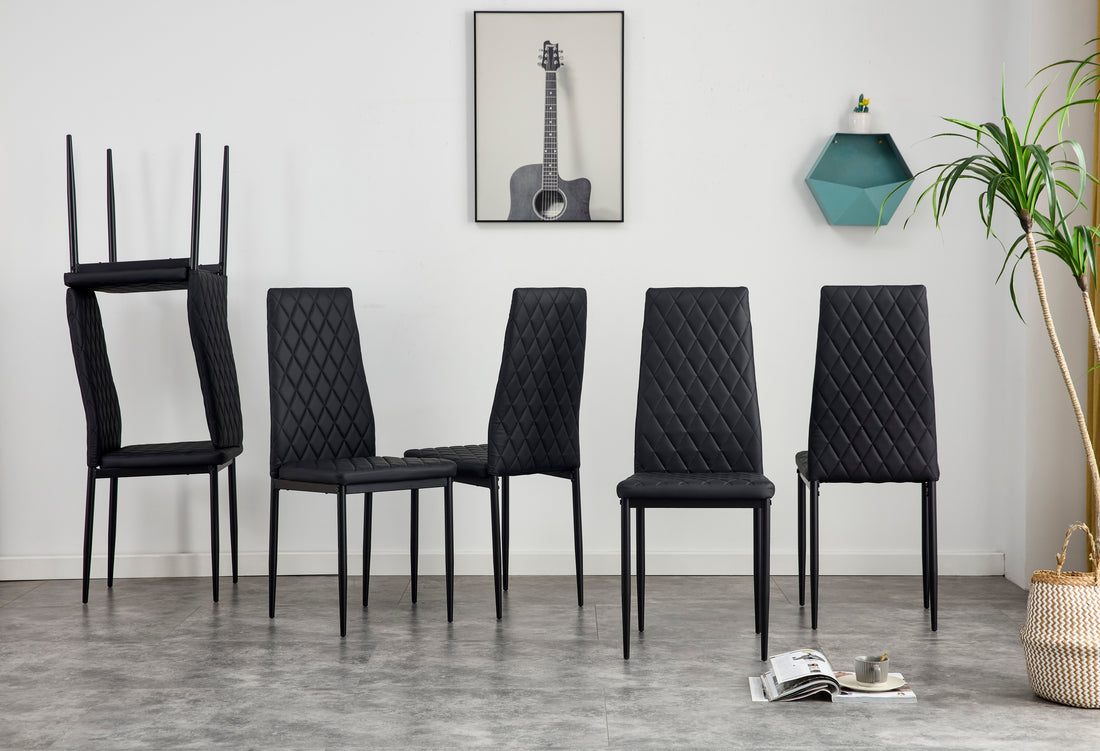 Dining Chair Set For 6 Black Pu