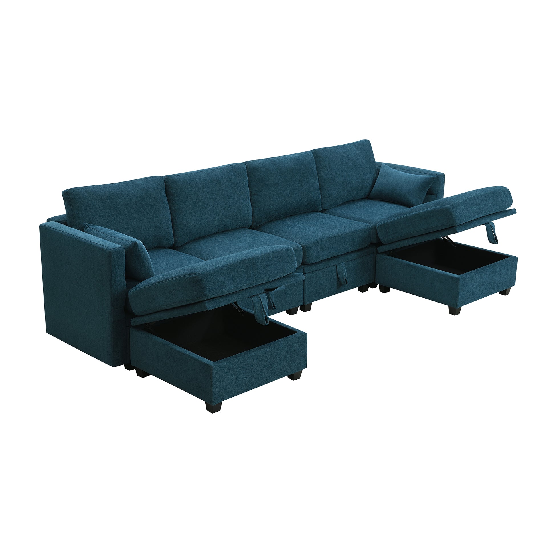 109*54.7" Chenille Modular Sectional Sofa,U Shaped Couch With Adjustable Armrests And Backrests,6 Seat Reversible Sofa Bed With Storage Seats For Living Room, Apartment,2 Colors Blue Chenille 6 Seat