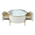 Modern Round Coffee Table With 2 Large Drawers Storage Accent Table 31.5'' Off White Mdf