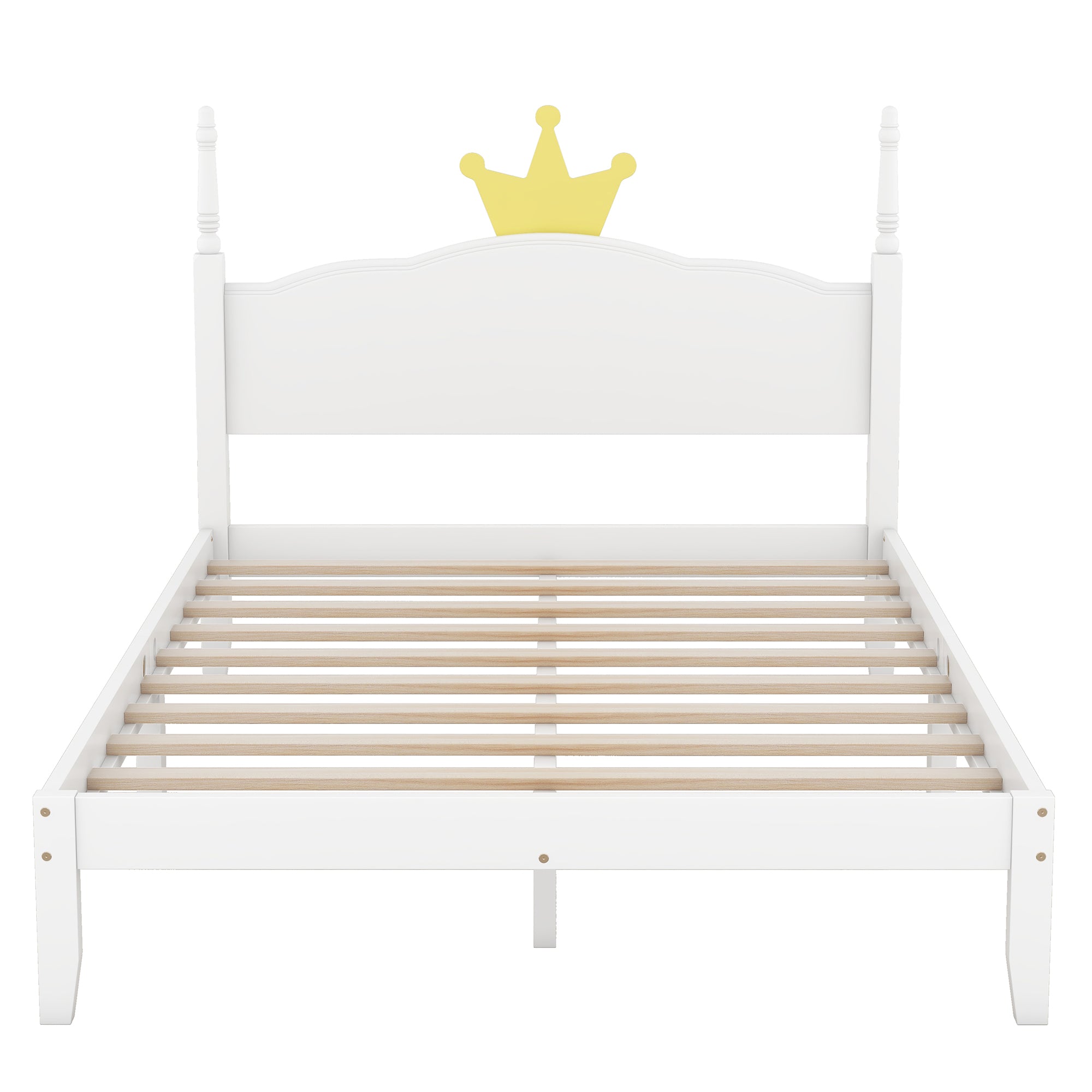 Full Size Wood Platform Bed with Crown Shaped