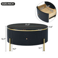 Modern Round Coffee Table With 2 Large Drawers Storage Accent Table 31.5'' Black Mdf