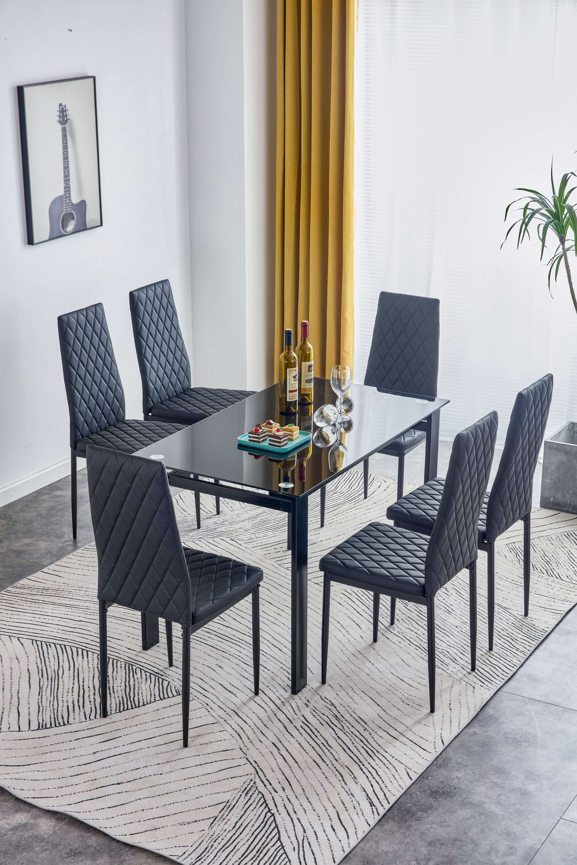 Dining Chair Set For 6 Black Pu