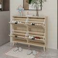 Natural Rattan 4 Door Shoe Rack, Freestanding Modern Shoe Storage Cabinet, For Entryway Natural Particle Board