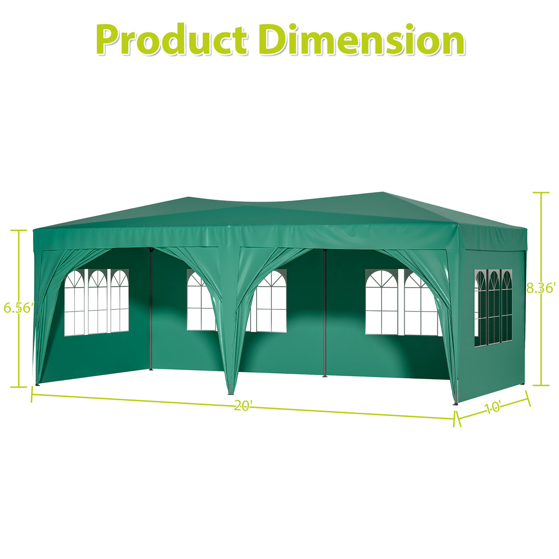 10'X20' Pop Up Canopy Outdoor Portable Party Folding Tent With 6 Removable Sidewalls Carry Bag 6Pcs Weight Bag Green Green Metal