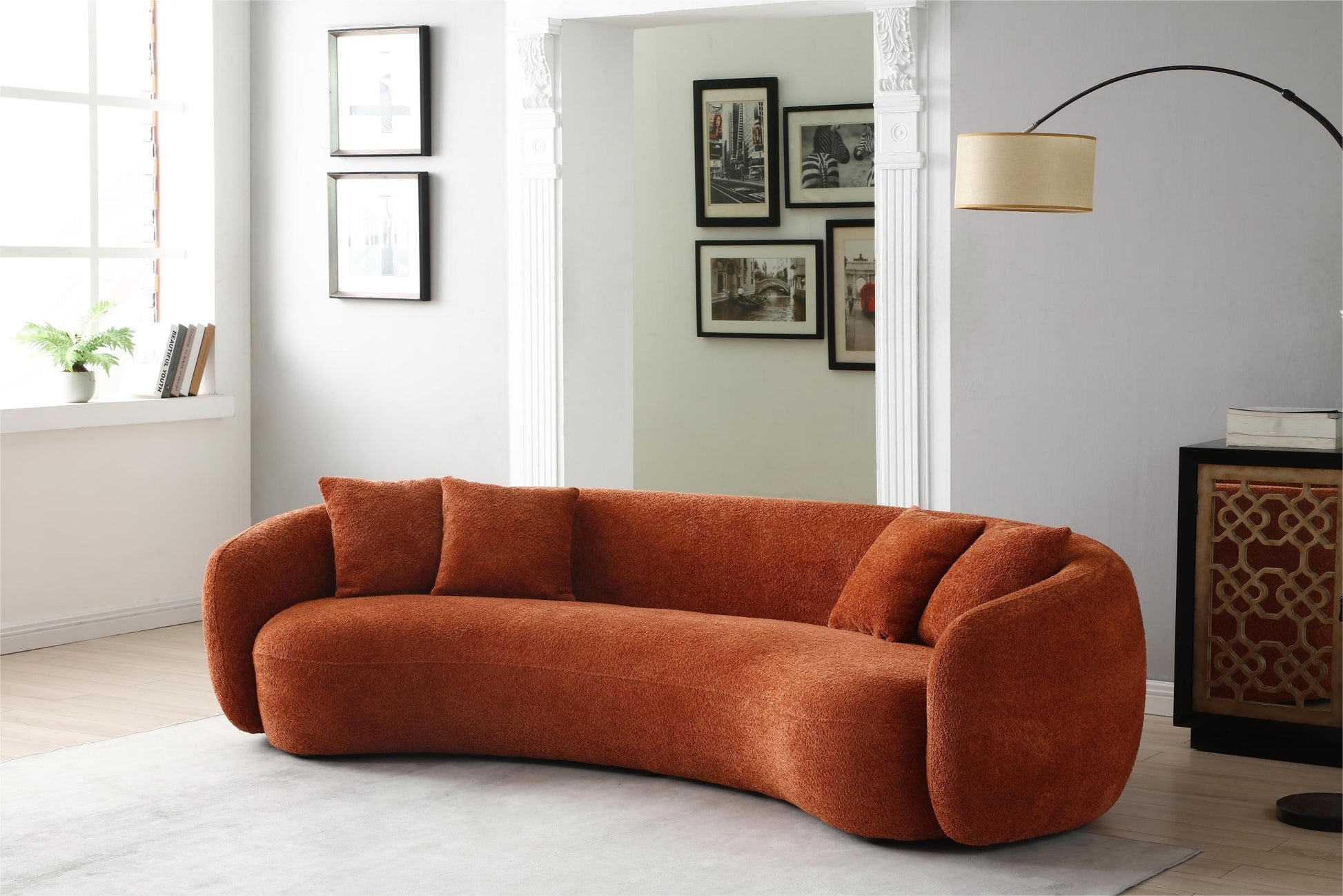102'' 5 Seater Boucle Sofa Modern Sectional Half Moon Leisure Couch Curved Sofa Teddy Fleece Orange Orange Boucle 5 Seat