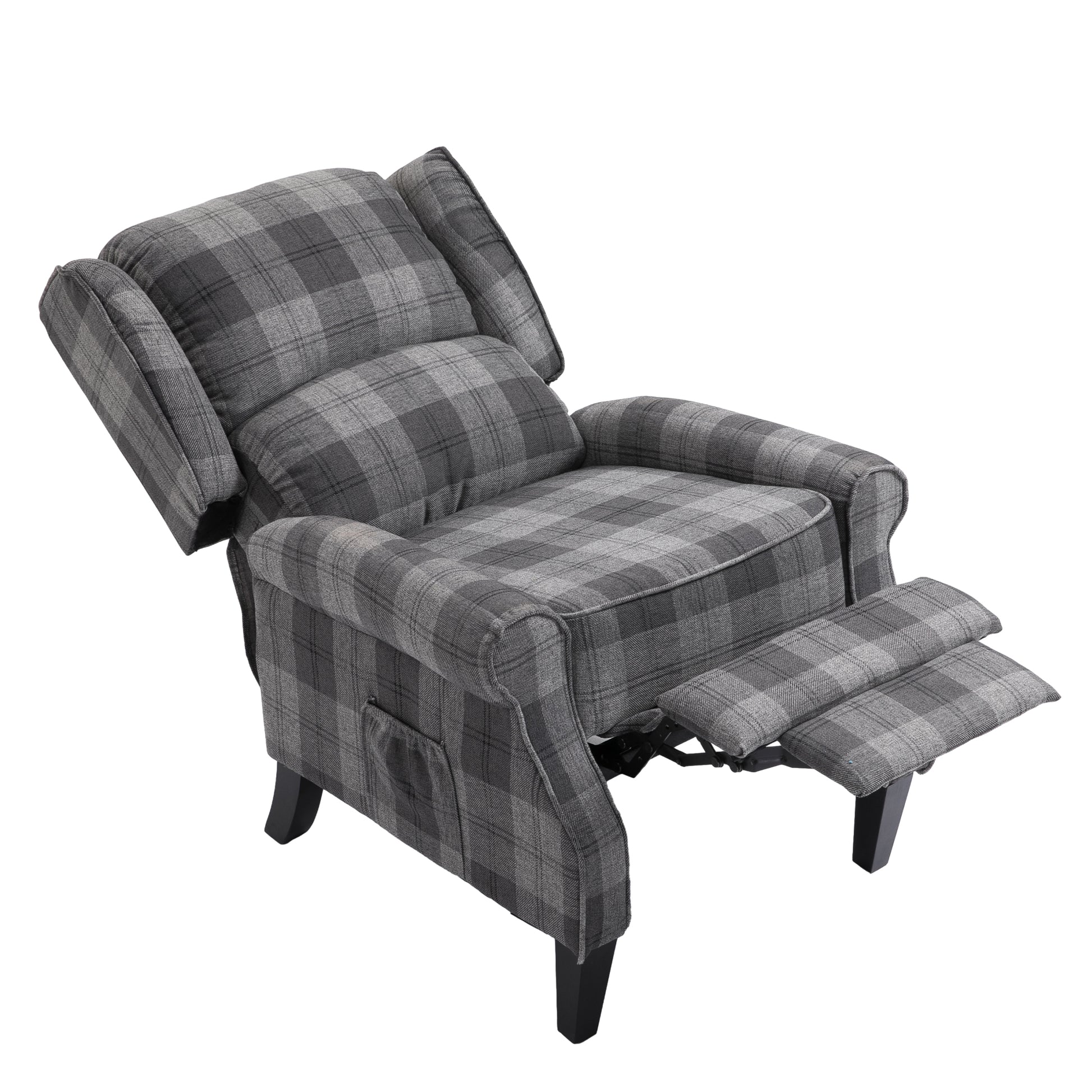 Vintage Armchair Sofa Comfortable Upholstered Leisure Chair Recliner Chair For Living Room Grey Check Grey Fabric 1 Seat