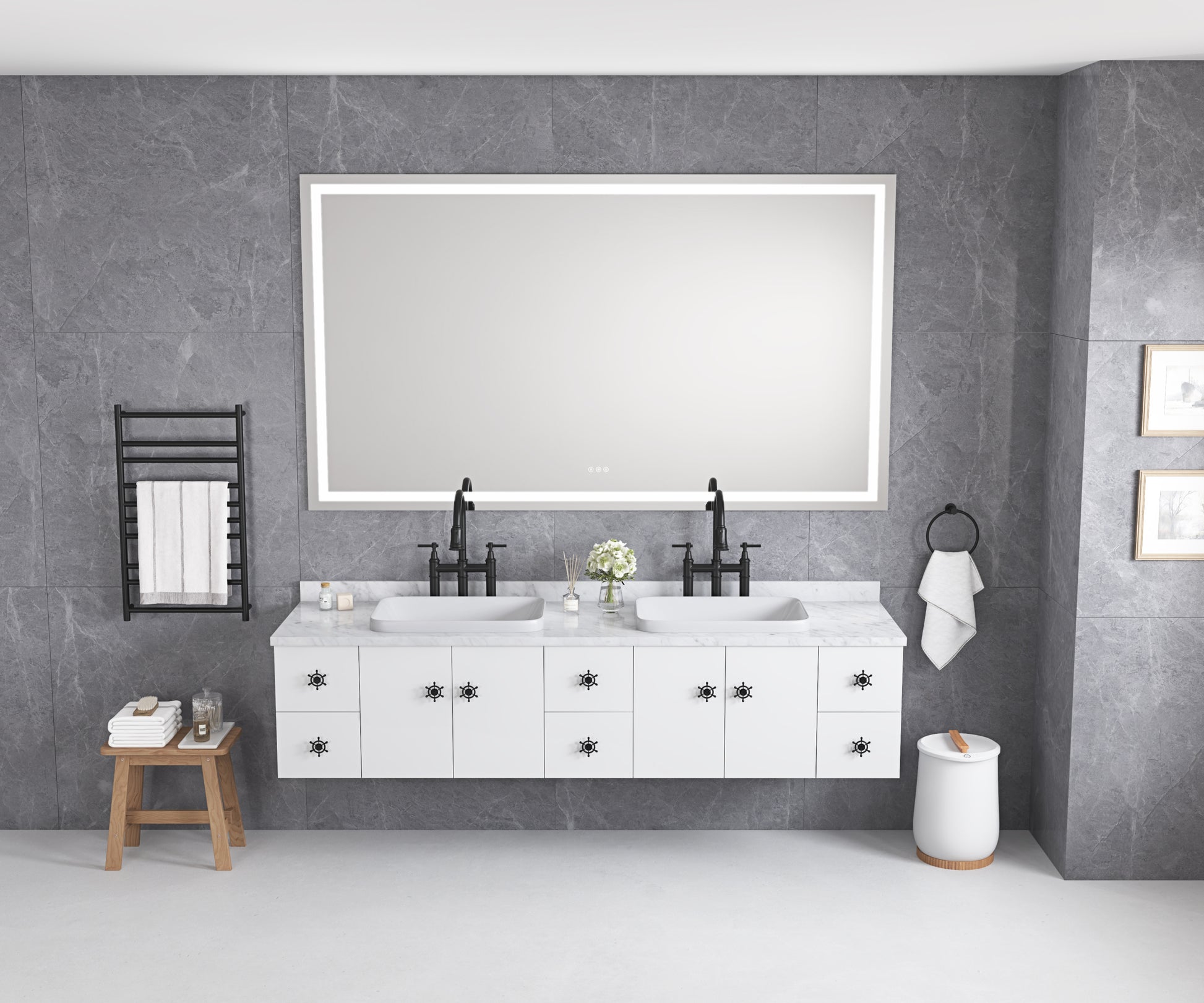 bathroom led mirror is multi functional and each white-aluminium