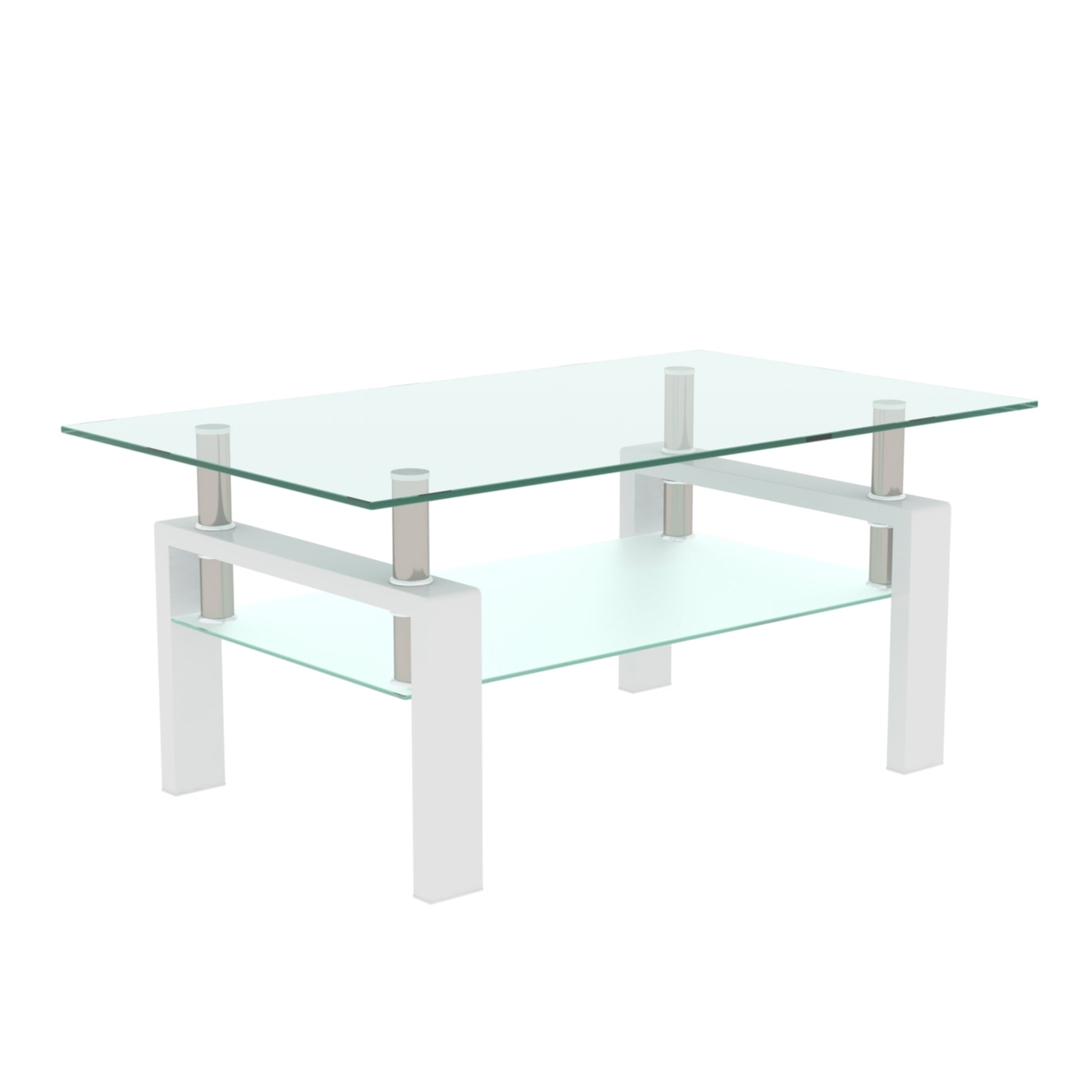 White Coffee Table, Clear Coffee Table, Modern Side Center Tables For Living Room, Living Room Furniture White Glass