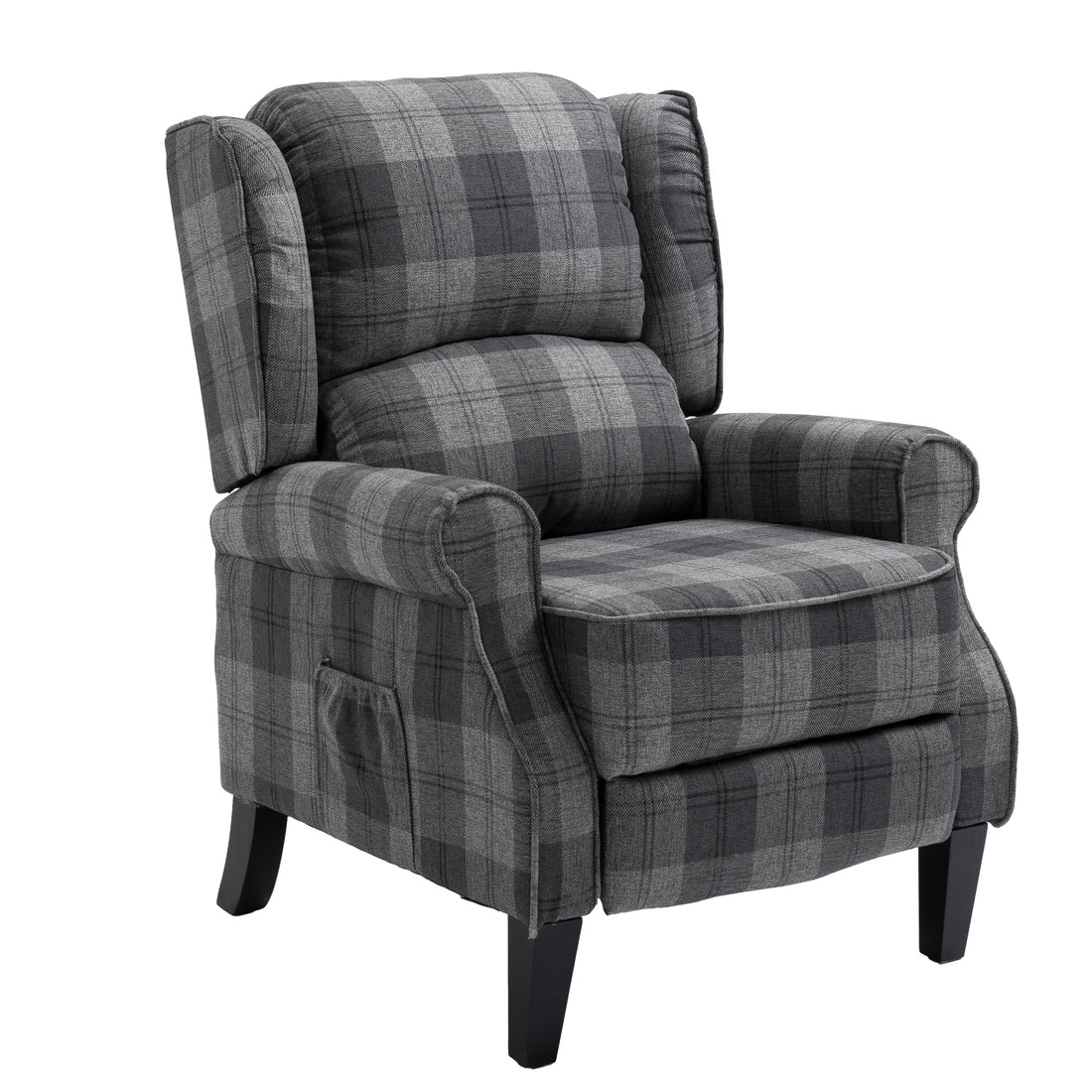 Vintage Armchair Sofa Comfortable Upholstered Leisure Chair Recliner Chair For Living Room Grey Check Grey Fabric 1 Seat