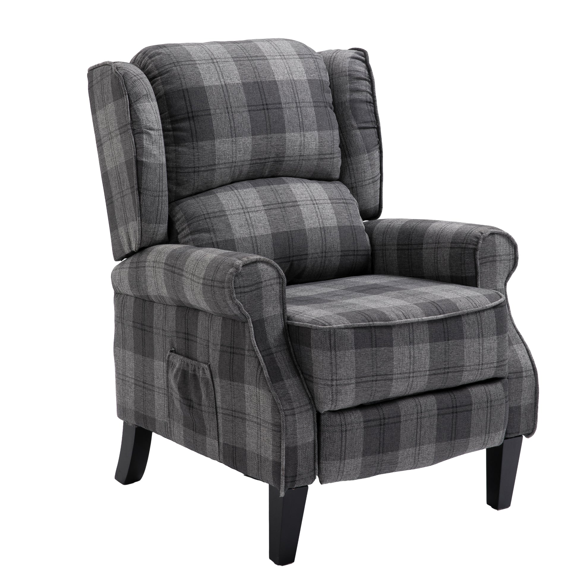 Vintage Armchair Sofa Comfortable Upholstered Leisure Chair Recliner Chair For Living Room Grey Check Grey Fabric 1 Seat