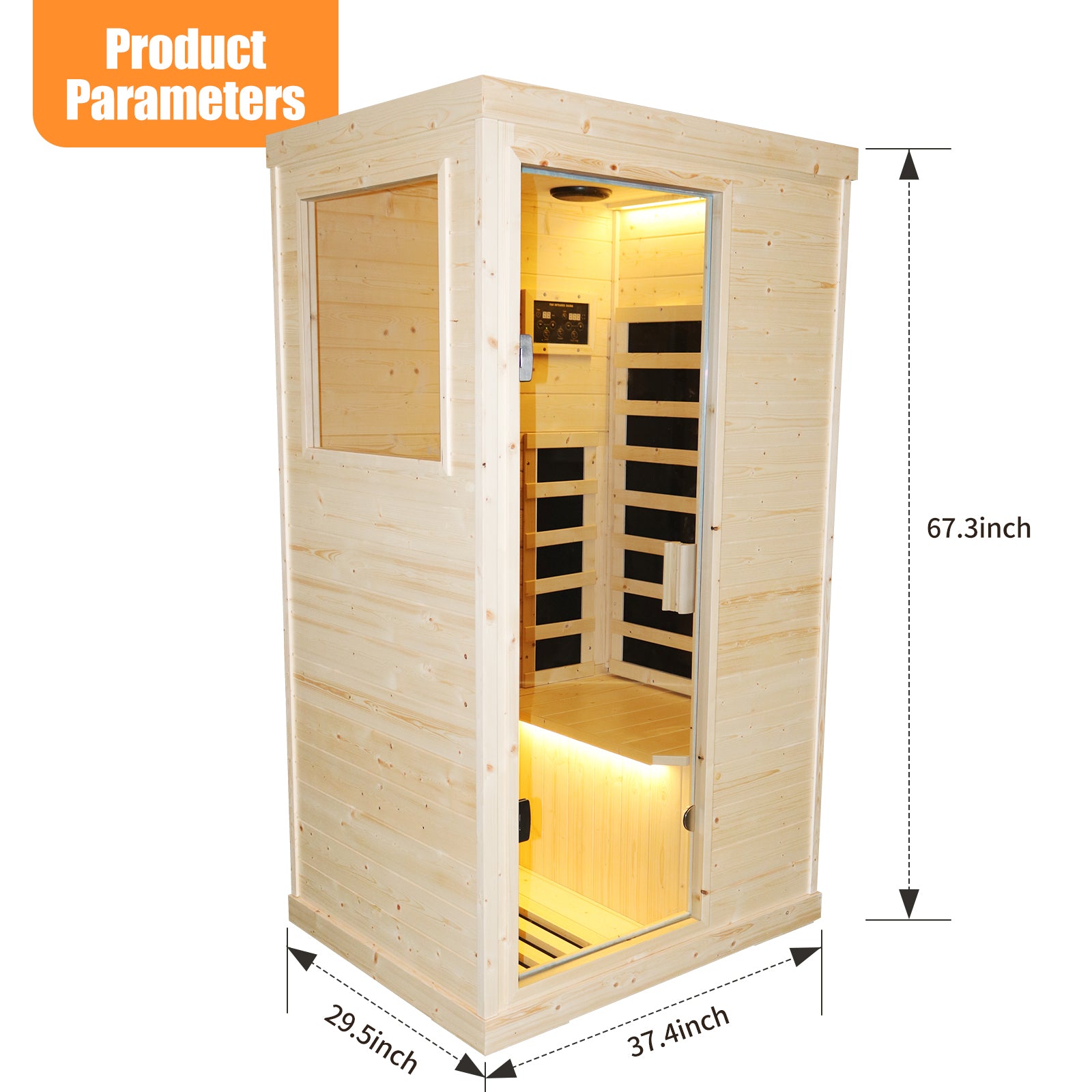 Single Person Spruce Far Infrared Sauna Hair Natural Wood Stainless Steel Glass